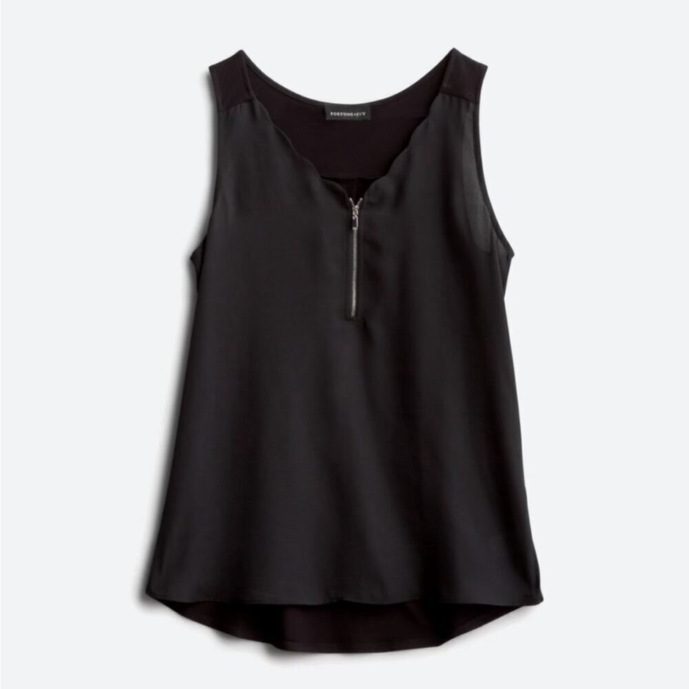 FORTUNE + IVY Shawnece Mixed Material Scallop Detail Blouse-NWOT